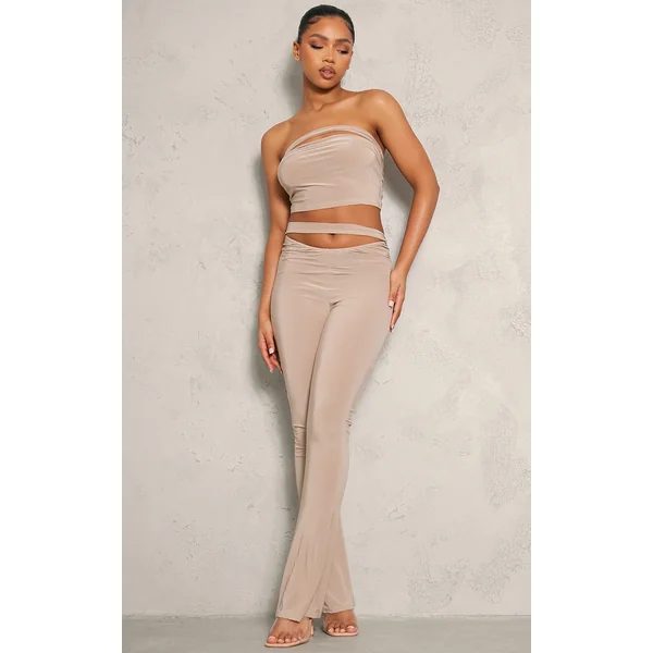 Stone Slinky Cutout Foldover Skinny Flare Pants
