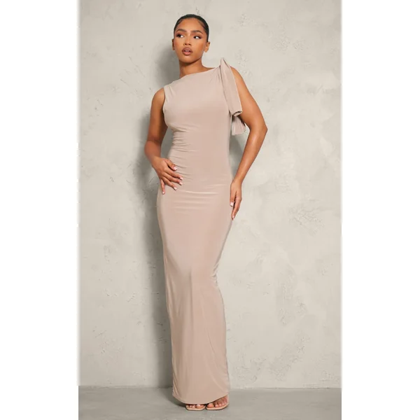 Stone Slinky Knot Drape Midaxi Dress