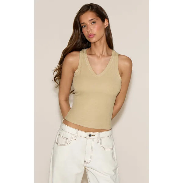 Stone Soft Rib V Neck Vest Top