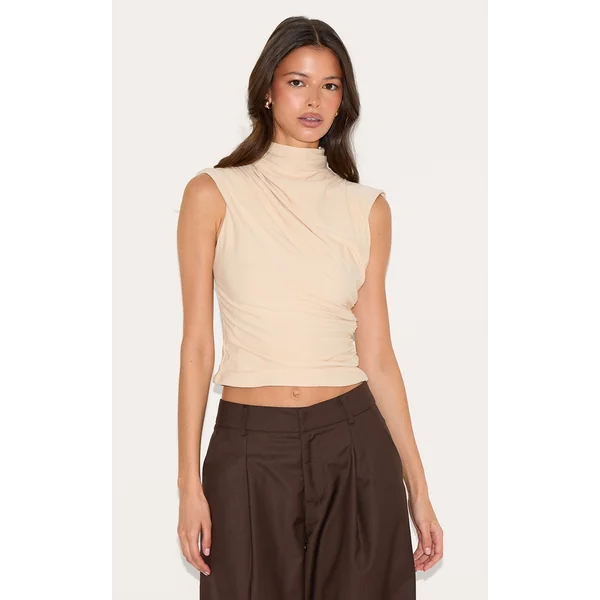 Stone Soft Touch Ruched Detail Long Top