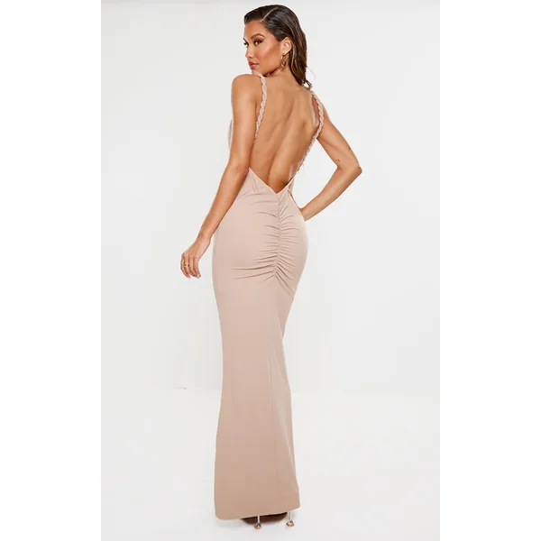 Stone Soft Touch Twist Detail Backless Maxi Dress