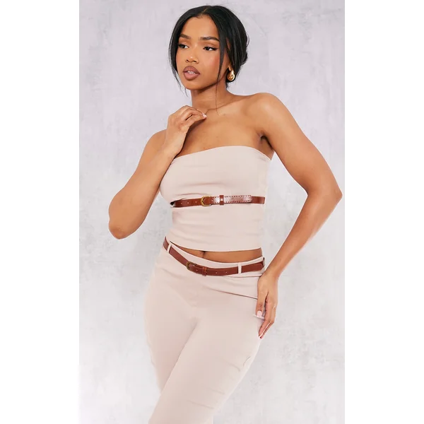 Stone Stretch Woven Belt Detail Bandeau Top
