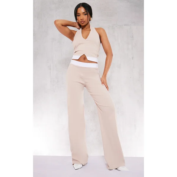Stone Stretch Woven Contrast Wide Leg Pants