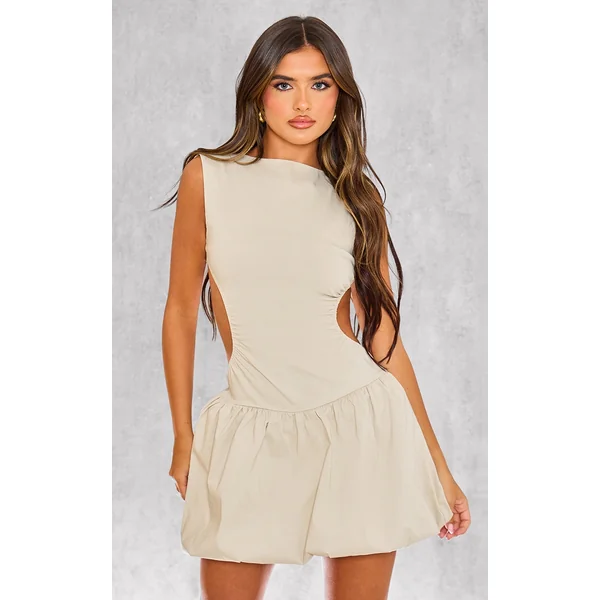 Stone Stretch Woven Cut Out Backless Shift Dress