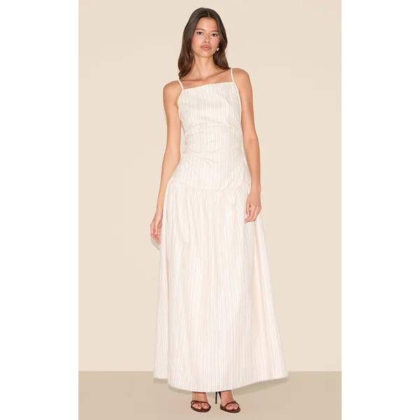 Stone Stripe Ruched Strappy Midaxi Dress
