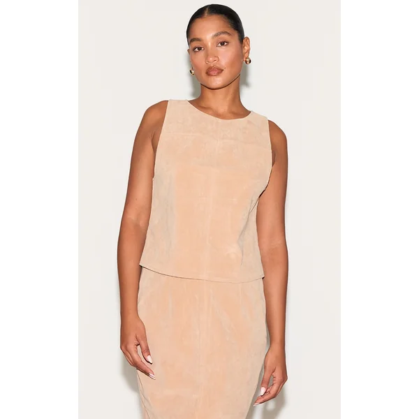 Stone Structured Faux Suede Sleeveless Shift Top