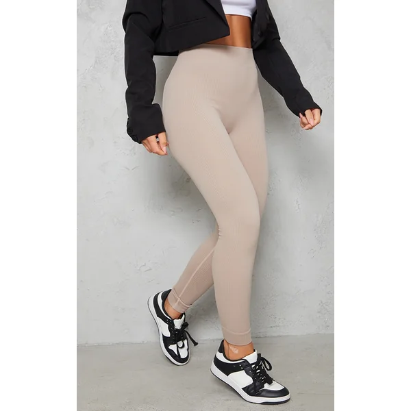 Stone Structured Snatched Rib Cuffed Detail Leggings