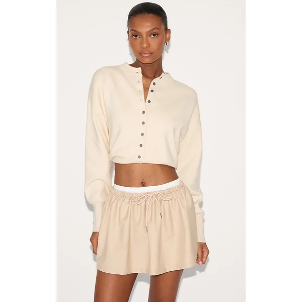 Stone Tailored Woven Boxer Detail Drawstring Mini Skirt