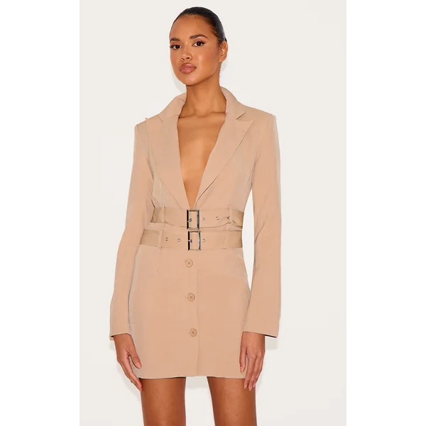 Stone Tailored Woven Double Belted Blazer Dress