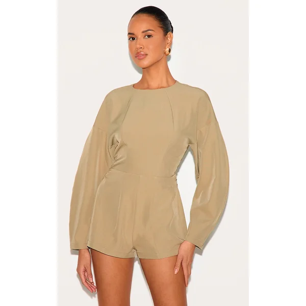 Stone Tailored Woven High Neck Cocoon Sleeve Romper