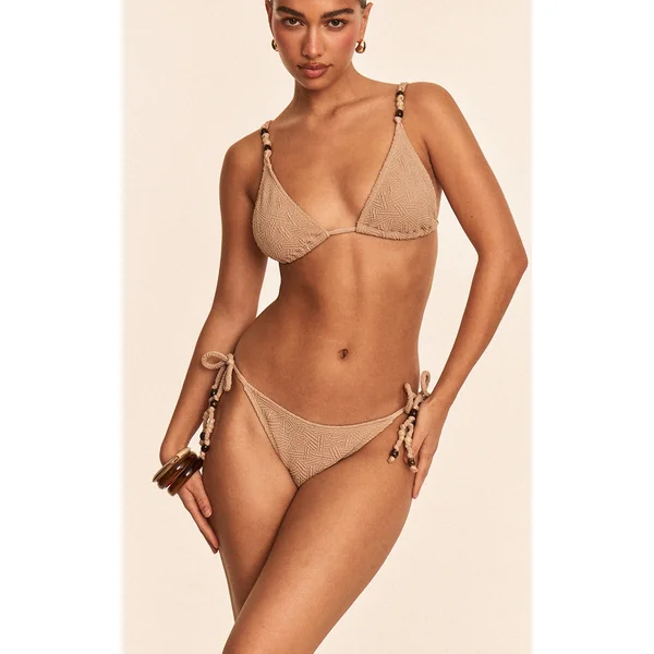 Stone Textured Bead Trim Tie Side Bikini Bottoms