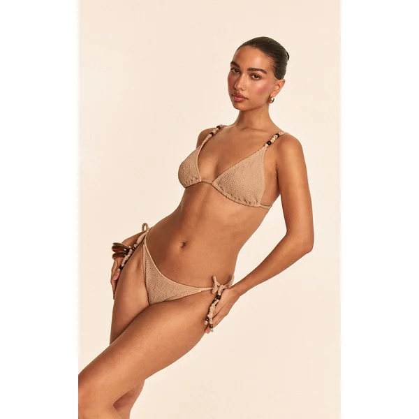 Stone Textured Bead Trim Triangle Bikini Top