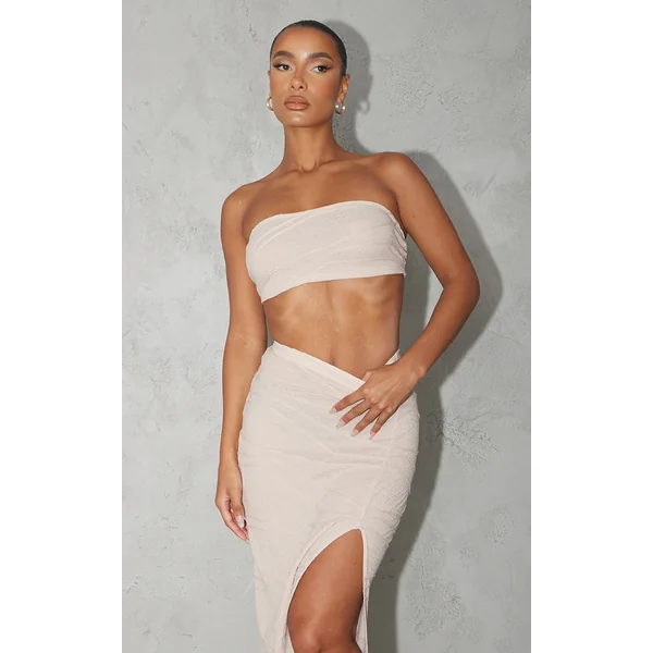 Stone Textured Jersey Bandaeu Crop Top