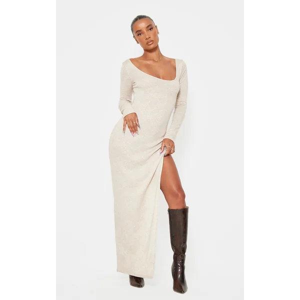 Stone Textured Lace Up Back Detail Maxi Dress