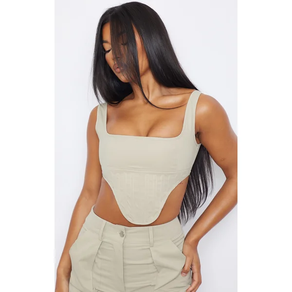 Stone Twill Dip Hem Structured Cargo Corset