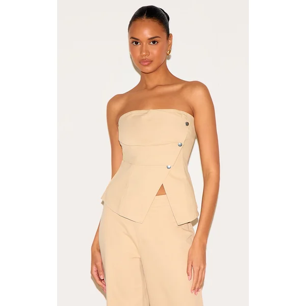 Stone Twill Foldover Bandeau Top