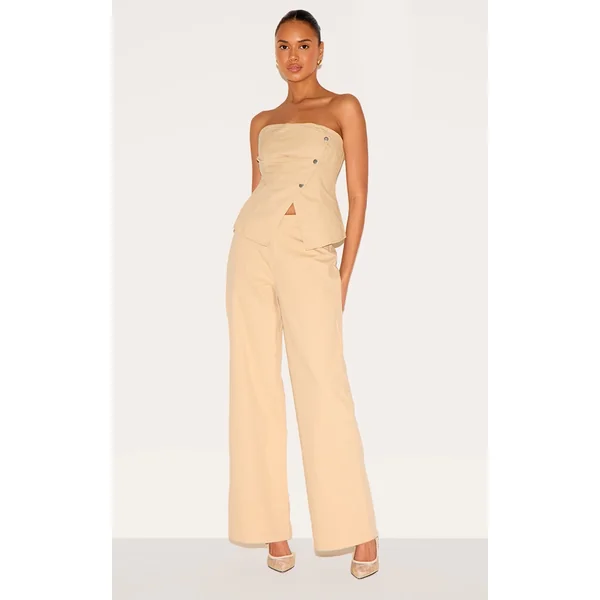 Stone Twill Popper Detail Wide Leg Pants