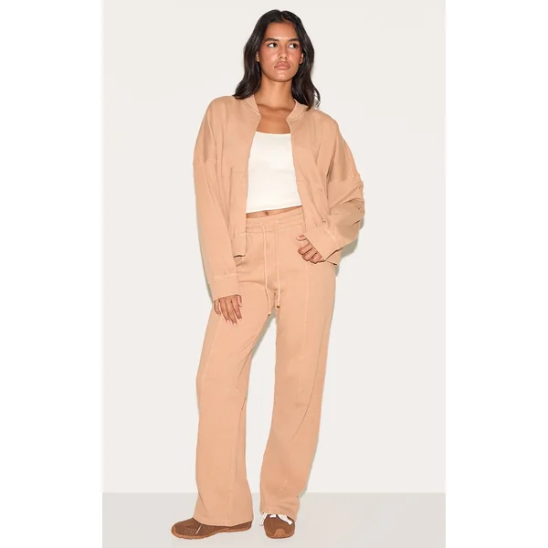 Stone Washed Seam Detail Wide Leg Sweatpants