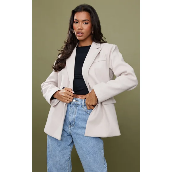 Stone Wool Blend Double Breasted Blazer