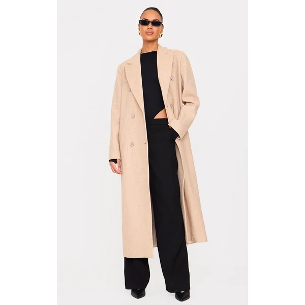 Stone Wool Look Oversized Drop Shoulder Maxi Coat