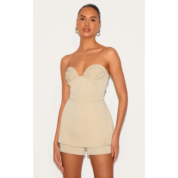 Stone Woven Bust Cup Detail Peplum Romper