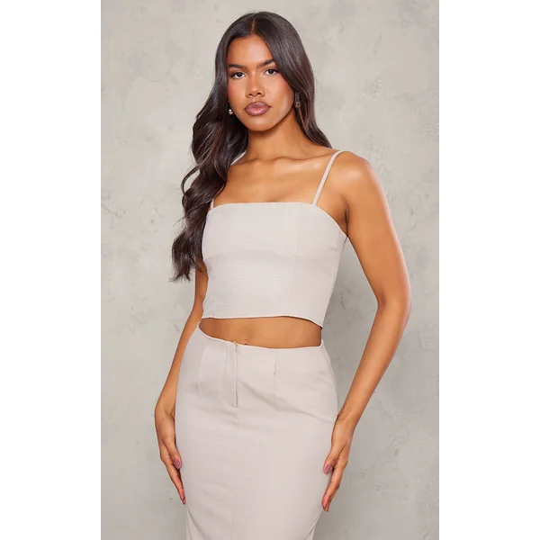 Stone Woven Straight Neck Cami Top