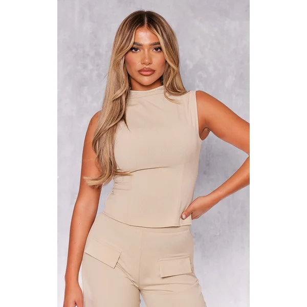 Stone Woven Tailored Zip Up Longline Top