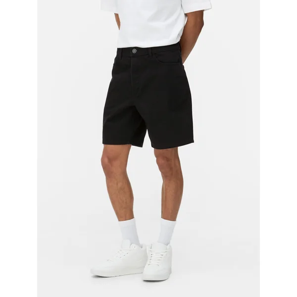 Straight Leg Denim Shorts - Black