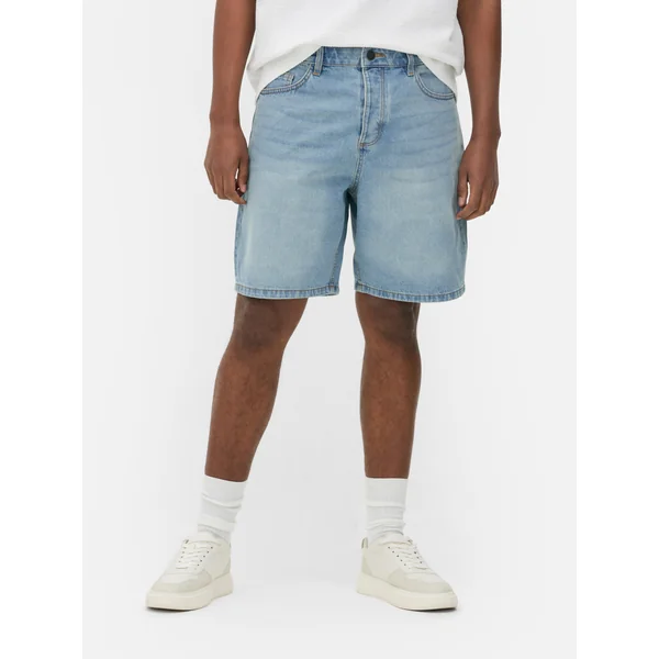 Straight Leg Denim Shorts - Light Blue