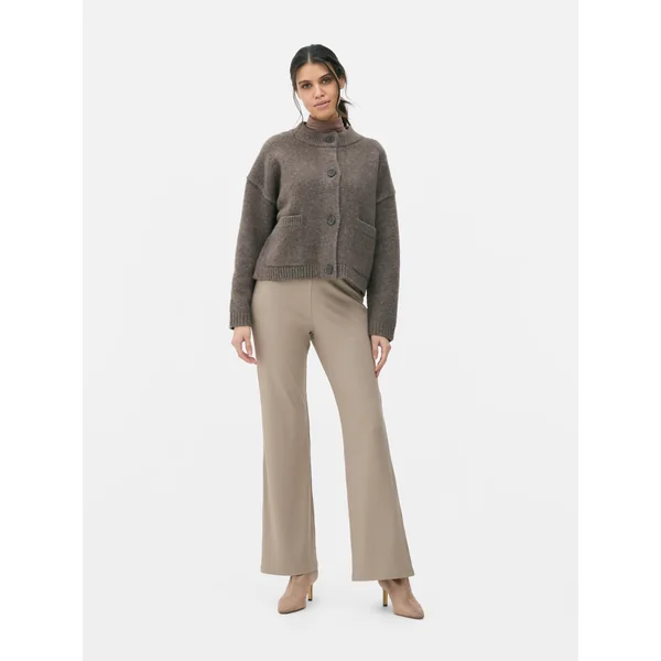 Straight Ribbed Crinkle Leggings - Taupe