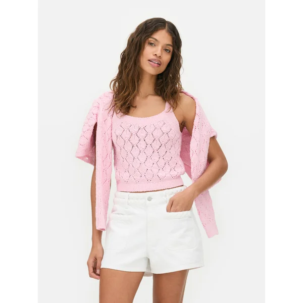 Strappy Crochet Crop Top - Blush