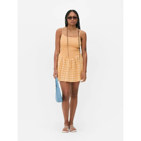 Strappy Shirred Mini Dress - Orange