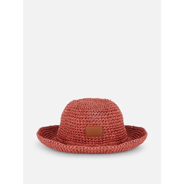 Straw Bucket Hat - Light Red