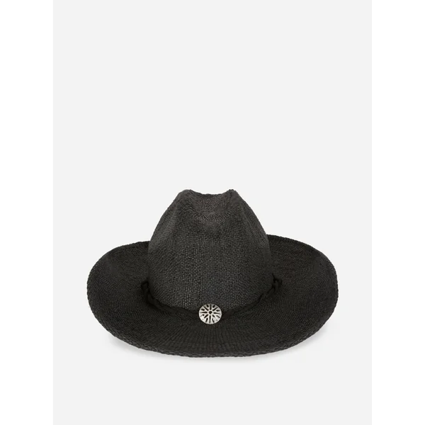 Straw Cowboy Hat with Trim - Black