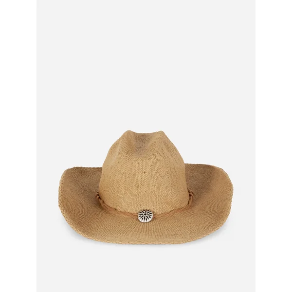 Straw Cowboy Hat with Trim - Tan