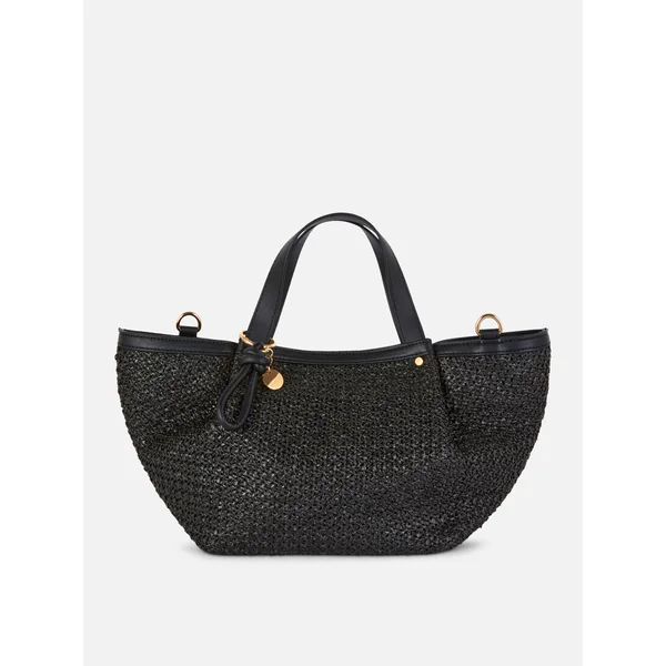 Straw Midi Tote - Black