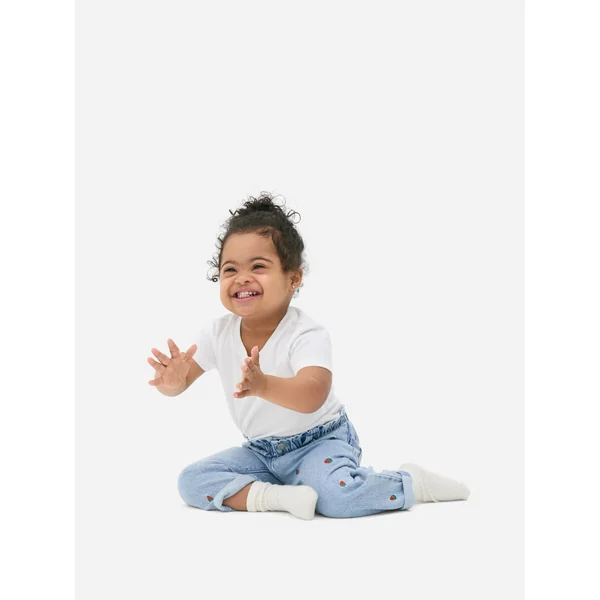 Strawberry Embroidered Jeans - Blue