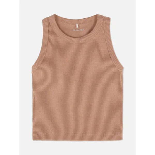 Stretch Ribbed Tank - Brown