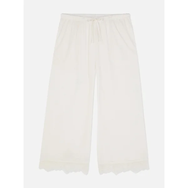 Stretchy Lace Trim Pajama Bottoms - Ivory