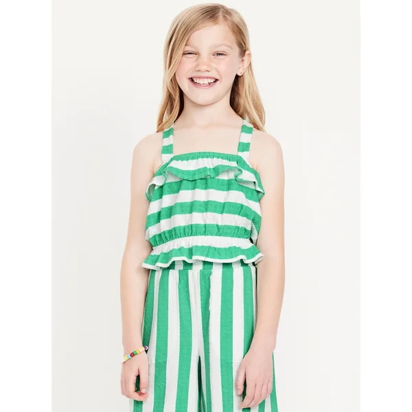 Striped Bubble Tank Top for Girls - Green Stripe