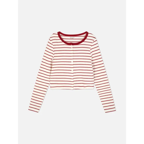Striped Button-Up Long Sleeve T-Shirt - Ivory