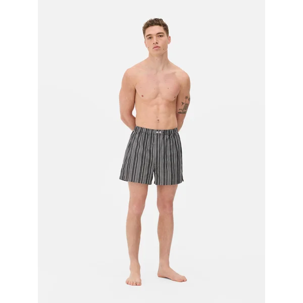 Striped Cotton Pajama Shorts - Black