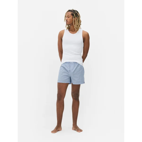 Striped Cotton Pajama Shorts - Blue
