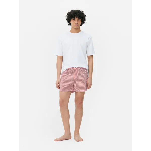 Striped Cotton Pajama Shorts - Red