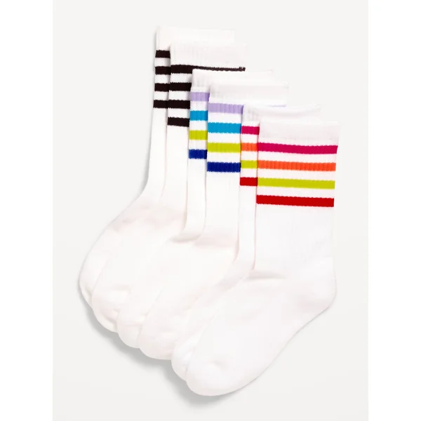 Striped Crew Socks 3-Pack for Girls - Rainbow