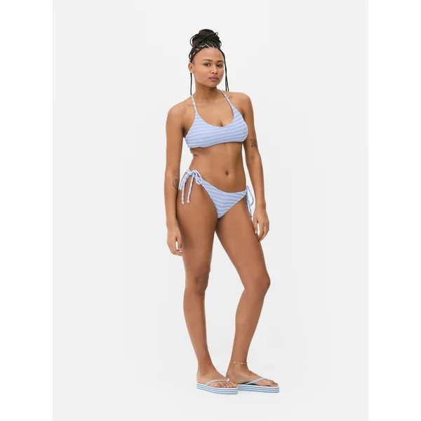 Striped Crinkle Bikini Top - Blue