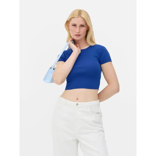 Striped Cropped T-Shirt - Cobalt