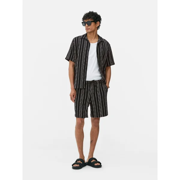 Striped Drawstring Shorts - Black