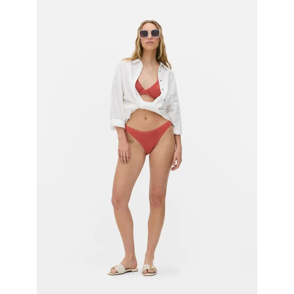 Striped High Leg Crinkle Bikini Bottoms - Blush