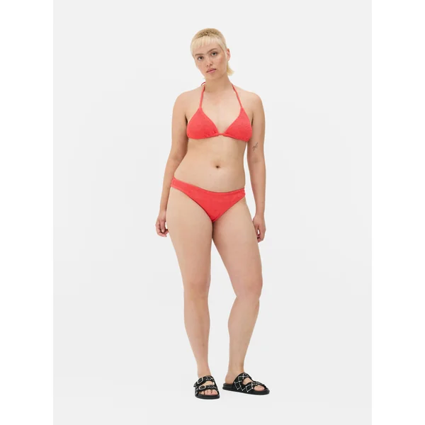 Striped High Leg Crinkle Bikini Bottoms - Coral